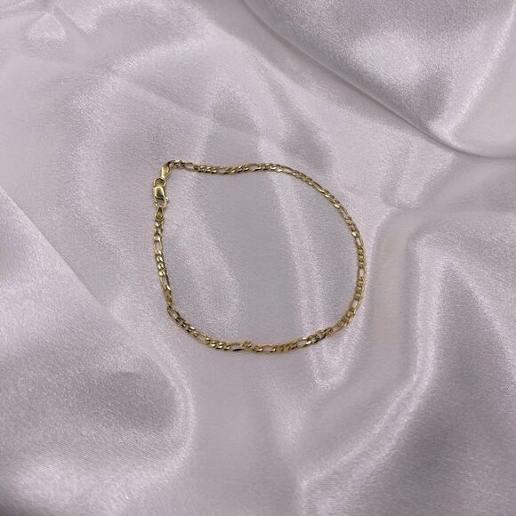 Kisper Made in Italy 18K Gold Sterling Silver Figaro Link Chain Anklet - Picture 1 of 6